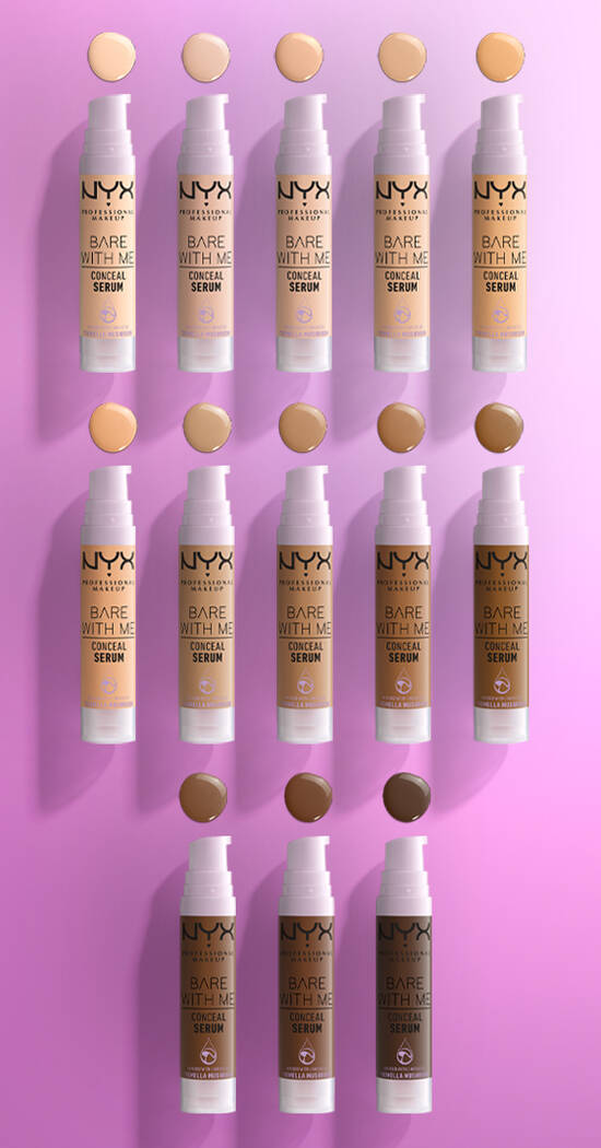 Image of BWM Concealer Serum array of shades in bottles