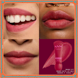 Griglia di macro delle labbra che mostra ulteriori tonalita rosa tenue e nude caldi del NYX Professional Makeup Holiday Smushy Kit di Smushy Matte Lip Balm nella tonalita 11 Squeeze N Sizzle.