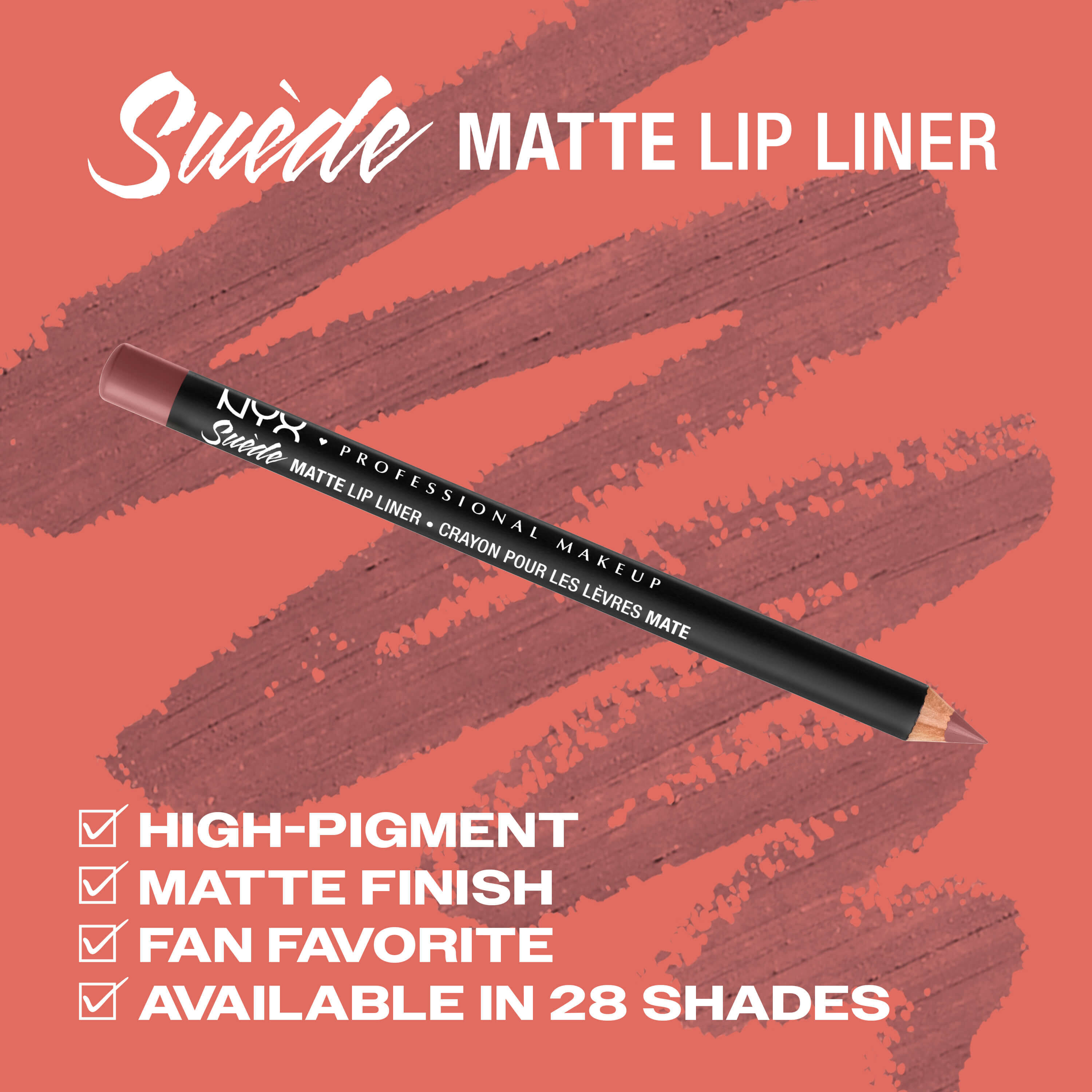 Matita labbra NYX Professional Makeup Suede Matte Lip Liner n. 25 Whipped Caviar presentata con i benefici di alta pigmentazione, finish opaco, tra le preferite in assoluto e disponibile in 28 tonalita.