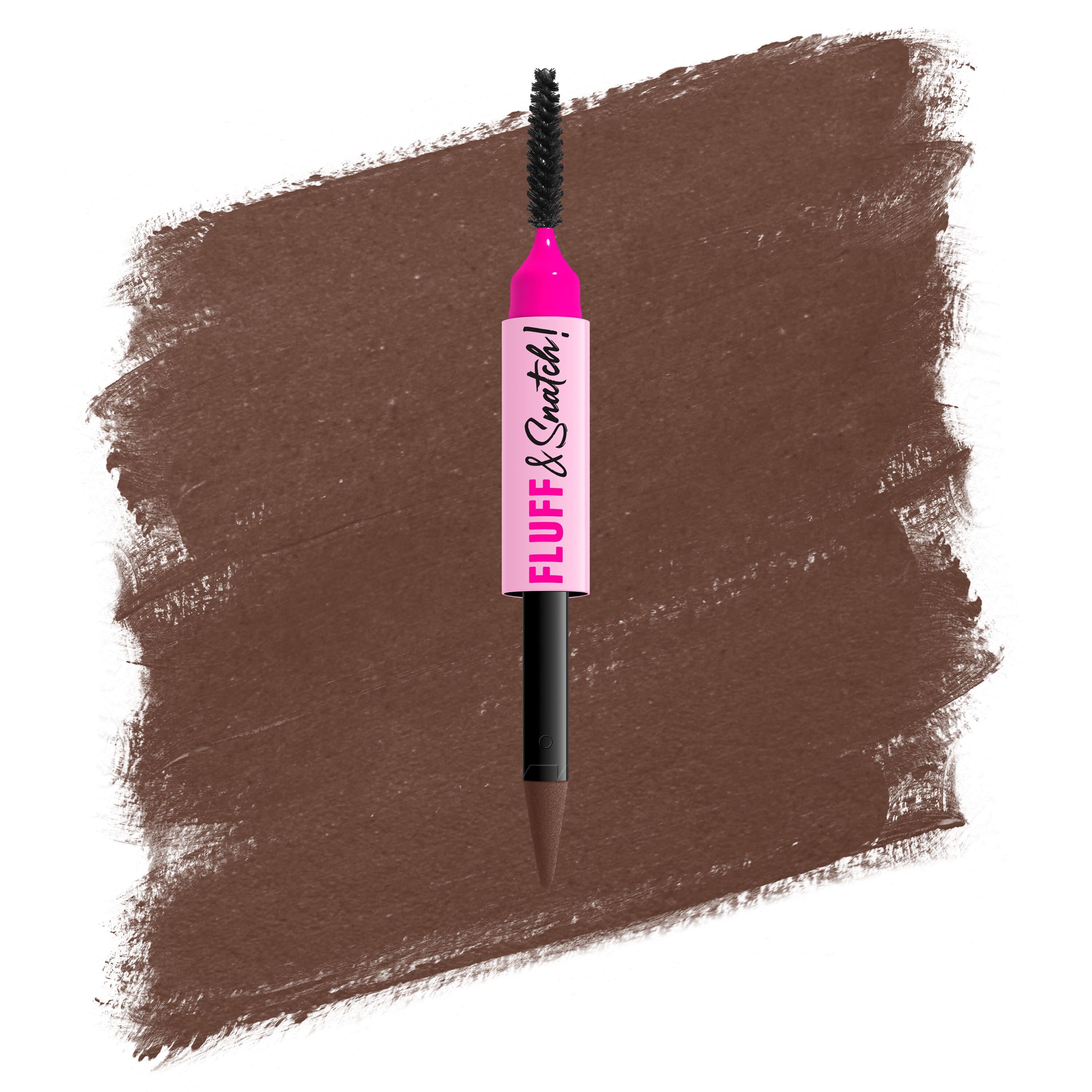 Packshot della penna per sopracciglia in polvere NYX Fluff and Snatch con swatch su sfondo bianco nella tonalita 05 Cool Ash Brown