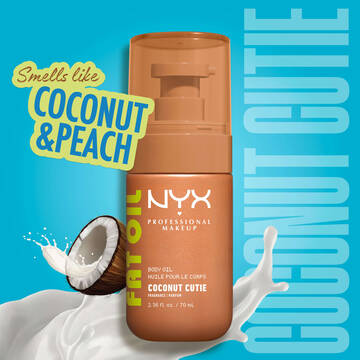 Spray profumato capelli e corpo NYX Professional Makeup Suga Baddie in flacone spray rosa acceso su sfondo giallo; evidenzia la fragranza vaniglia e panna con una vivace grafica a schizzo.