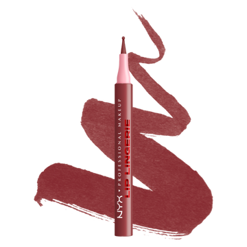 Lip Lingerie Lip Liner Stain packshot solider show on top of product swatch in shade 10 Up All Night