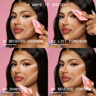4 modi per scolpire il viso con Wonder Powder Puff: illumina il contorno occhi, lifta la fronte, modella la forma del naso, fai reverse contouring