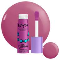 Packshot del blush NYX Professional Makeup The Simpsons Fat Blush con swatch e packaging del prodotto su sfondo bianco, tonalita 02 Lavender Sass.