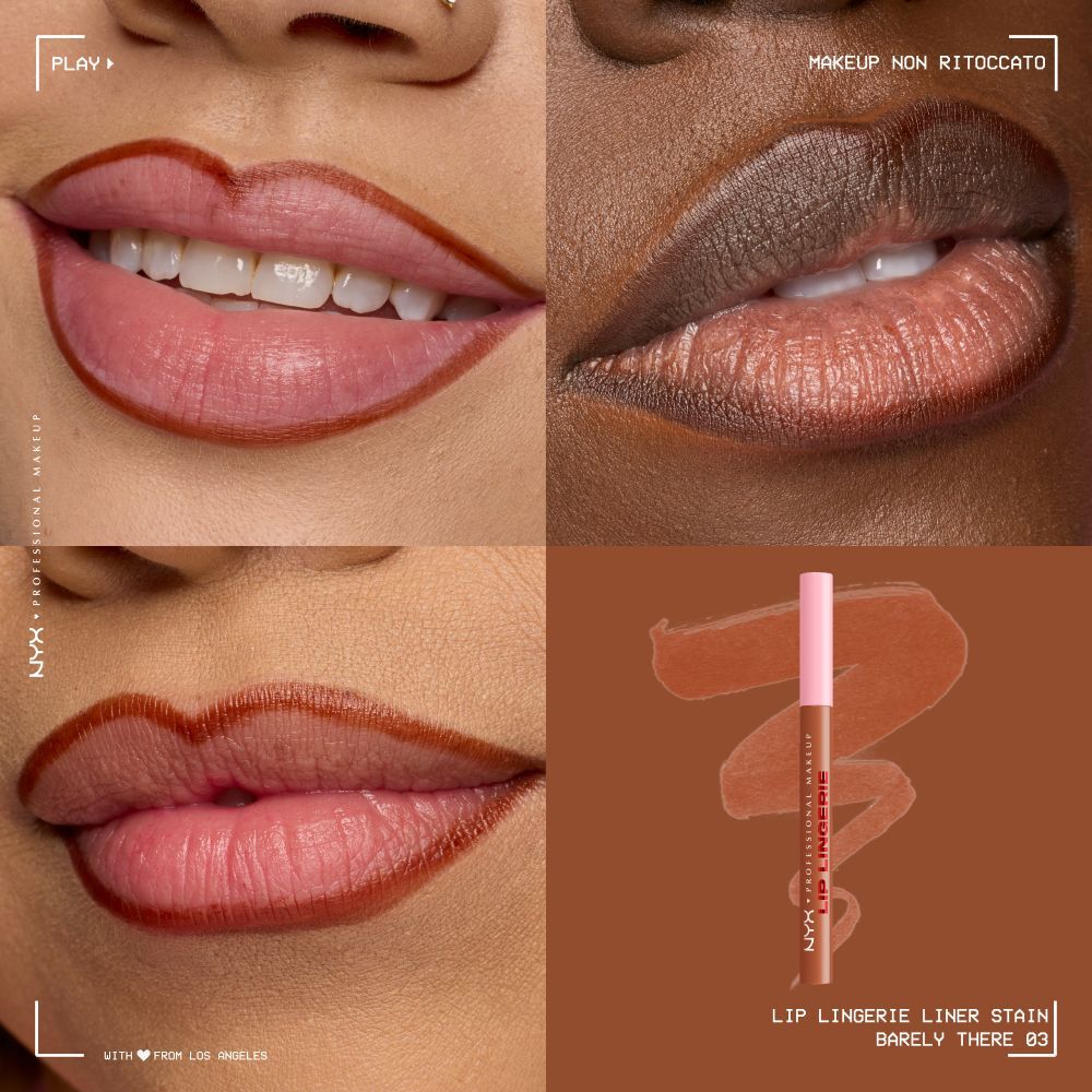Applicazione sulle labbra del NYX Professional Makeup Lip Lingerie Liner Stain.