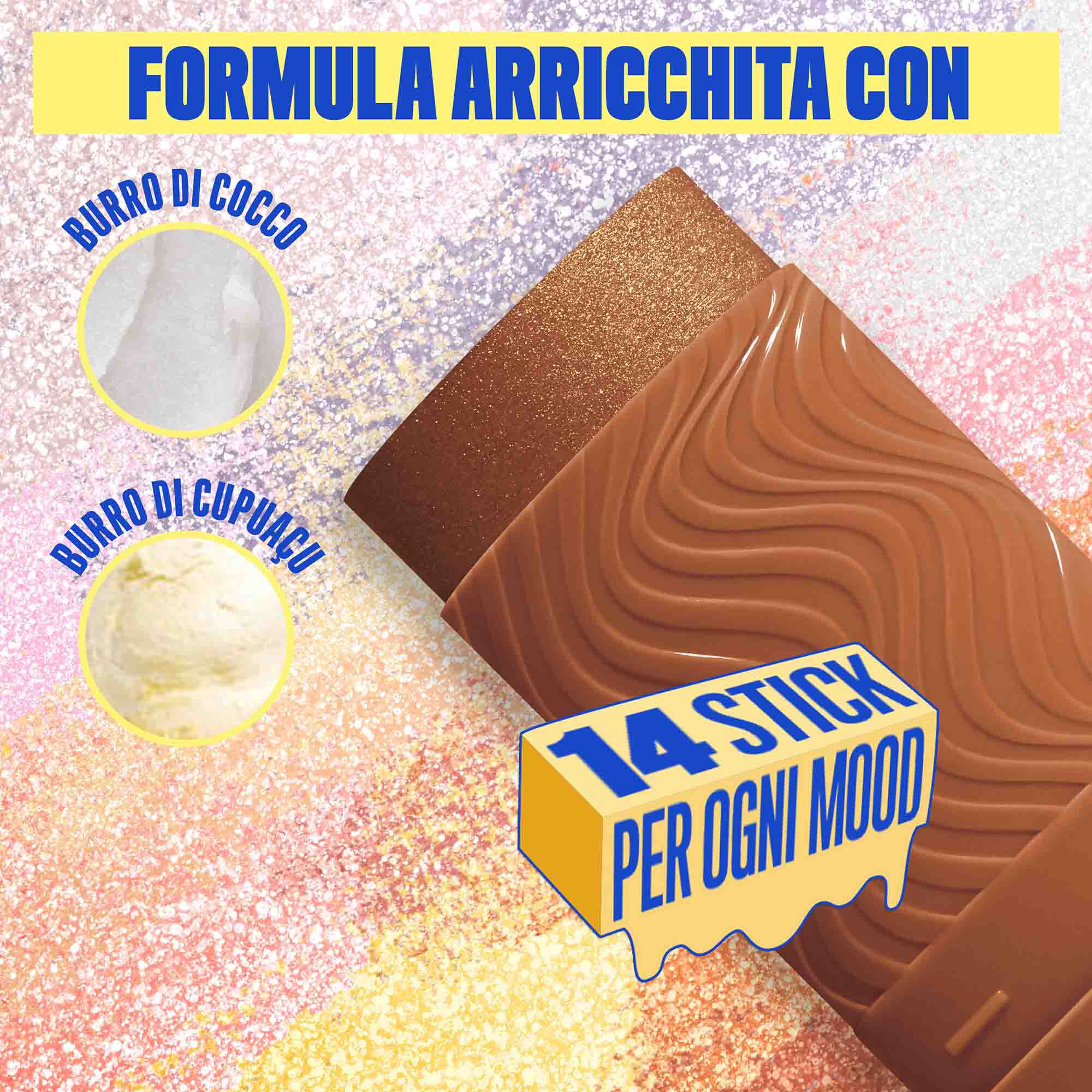 Formula dello Stick illuminante Buttermelt Stix Glow Boosting di Nyx Professional Makeup, arricchita con burro di cocco e burro di cupuacu