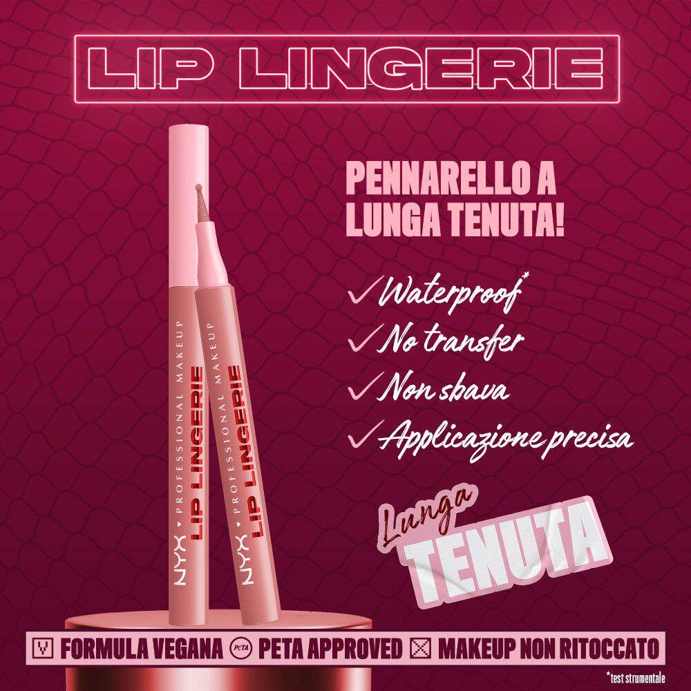 Caratteristiche del prodotto NYX Professional Makeup Lip Lingerie: pennarello per delineare le labbra Waterproof, Transfer-proof, 'Smudge-proof', senza bisogno di ritocchi durante il giorno.