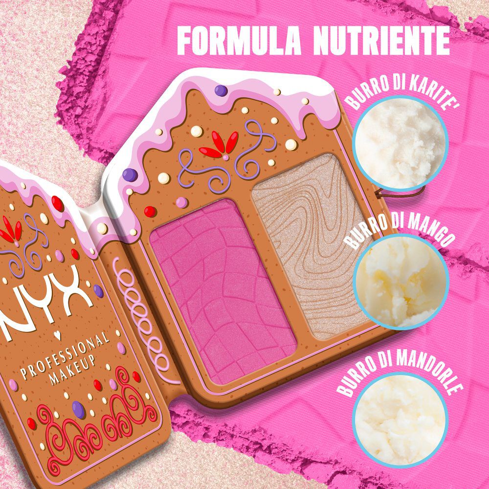 Mostra una "Buttermelt Face Palette" aperta e mette in evidenza gli ingredienti principali come "BURRO DI KARITE", "BURRO DI MANGO" e "BURRO DI MANDORLE" sotto il titolo "FORMULA RICCA DI BURRI" nella tonalita 02 Deep.