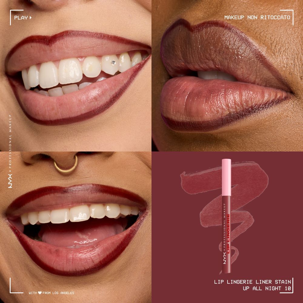 Applicazione sulle labbra del NYX Professional Makeup Lip Lingerie Liner Stain.