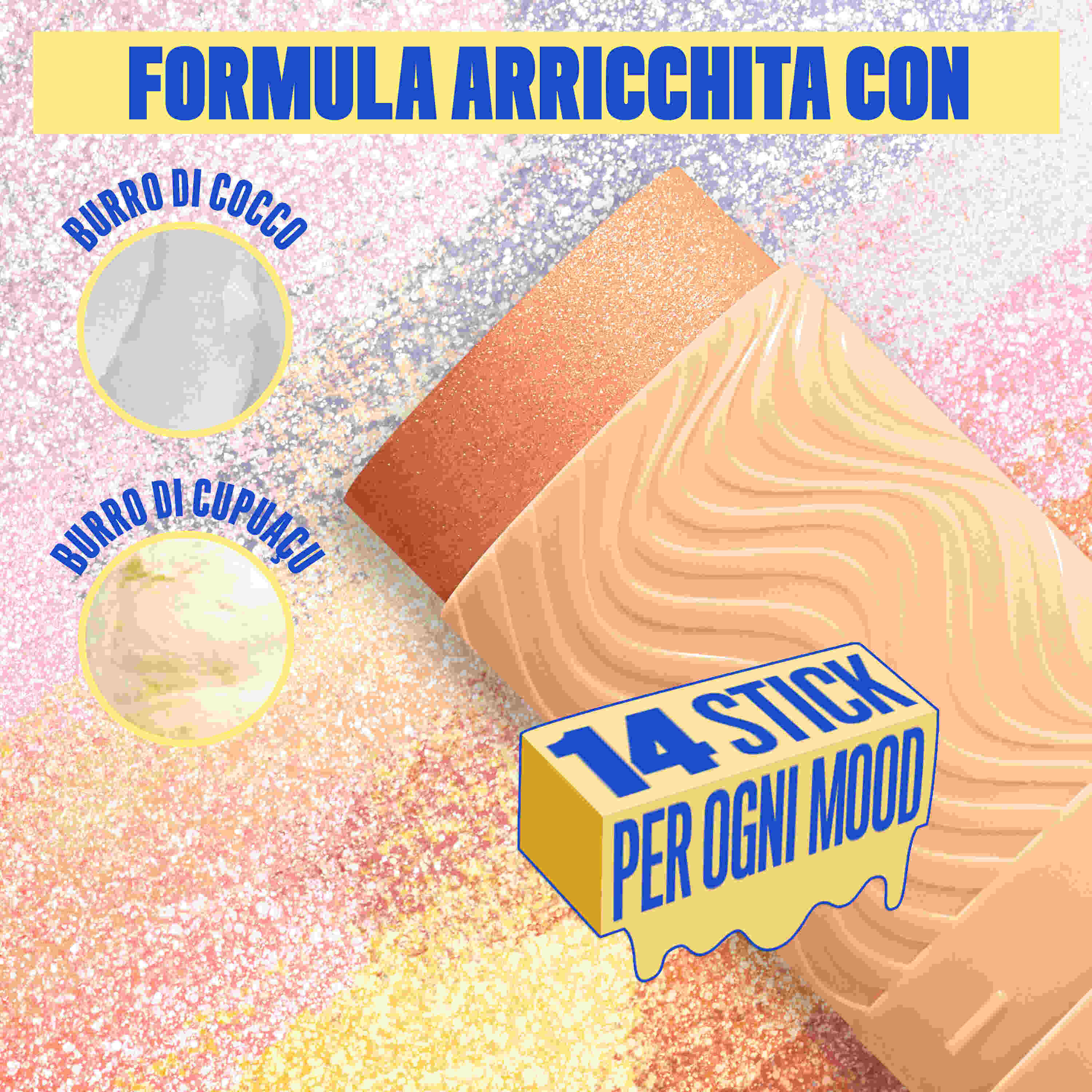 Formula dello Stick illuminante Buttermelt Stix Glow Boosting di Nyx Professional Makeup, arricchita con burro di cocco e burro di cupuacu