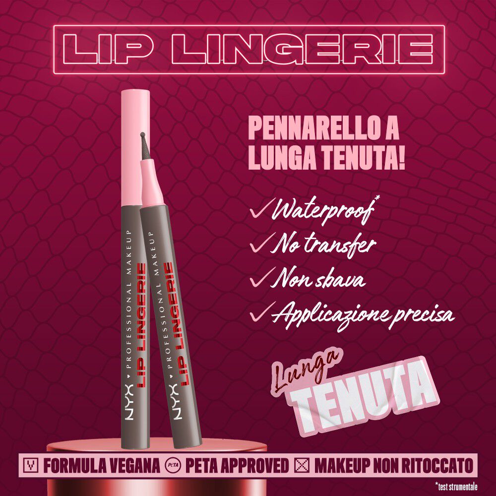 Caratteristiche del prodotto NYX Professional Makeup Lip Lingerie: pennarello per delineare le labbra Waterproof, Transfer-proof, 'Smudge-proof', senza bisogno di ritocchi durante il giorno.