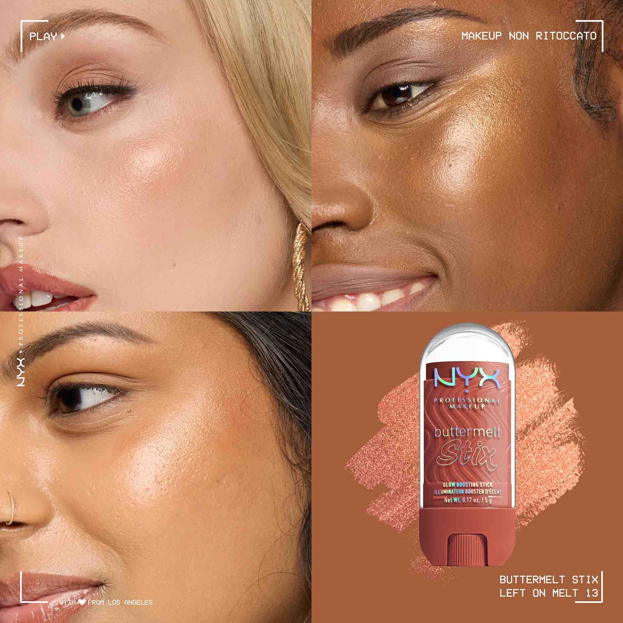 Applicazione dello Stick illuminante Buttermelt Stix Glow Boosting di Nyx Professional Makeup su diverse tonalita di incarnato