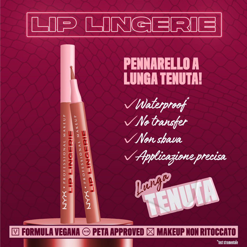 Caratteristiche del prodotto NYX Professional Makeup Lip Lingerie: pennarello per delineare le labbra Waterproof, Transfer-proof, 'Smudge-proof', senza bisogno di ritocchi durante il giorno.