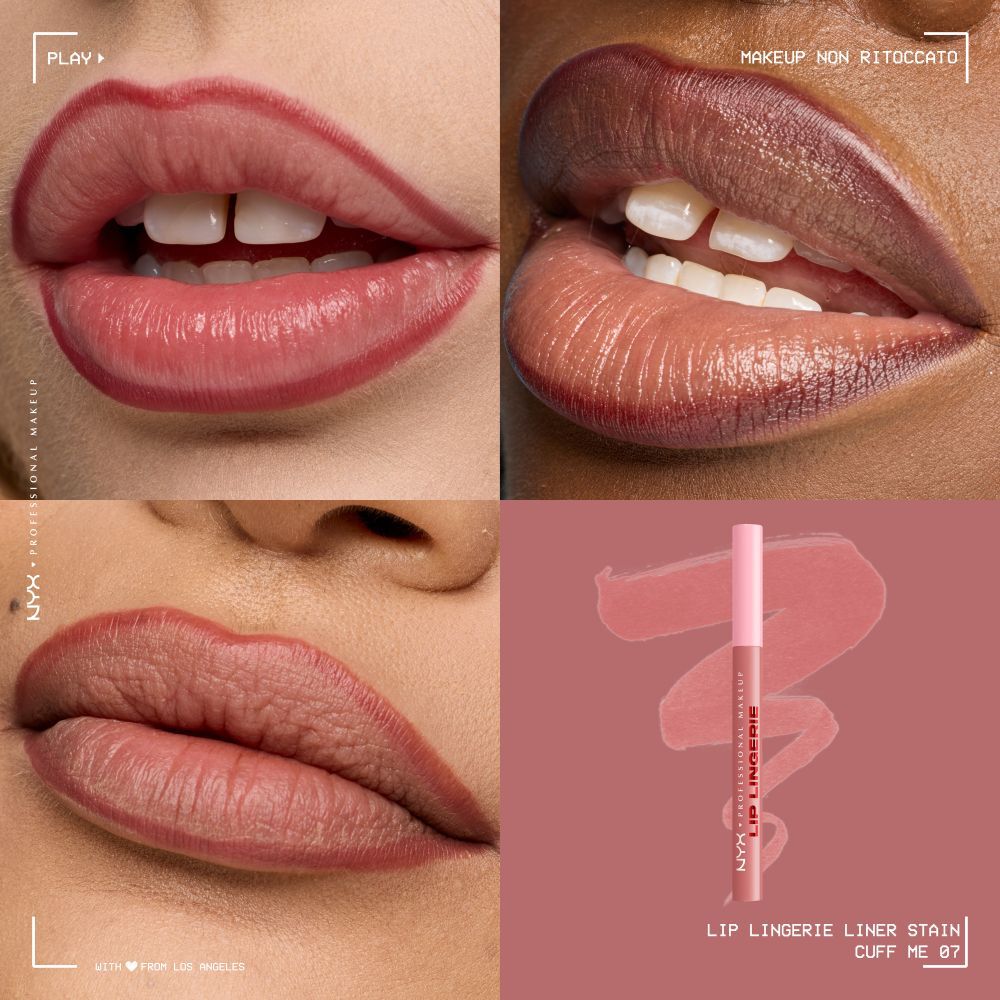 Applicazione sulle labbra del NYX Professional Makeup Lip Lingerie Liner Stain.