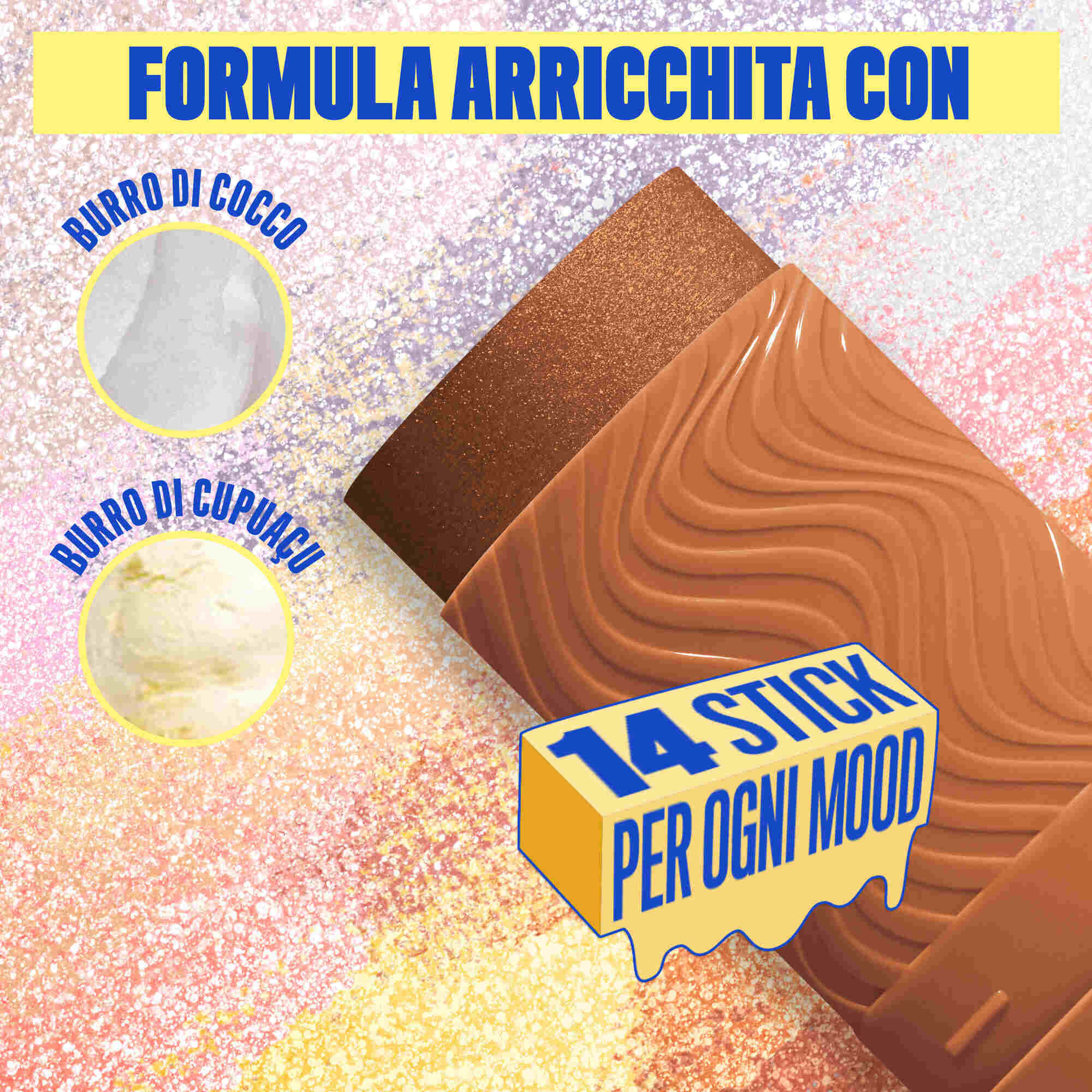 Formula dello Stick illuminante Buttermelt Stix Glow Boosting di Nyx Professional Makeup, arricchita con burro di cocco e burro di cupuacu