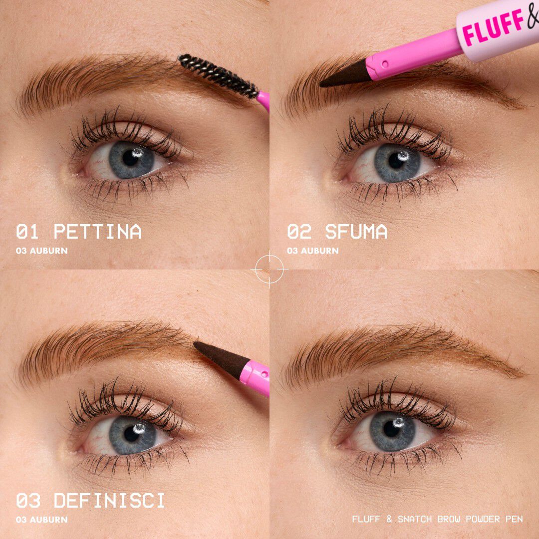 Model beauty visual wearing NYX Professional Makeup Fluff and Snatch Brow Powder Pen in shade 03 Auburn