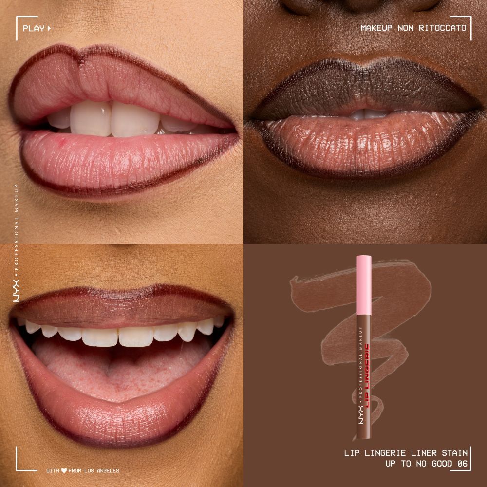 Applicazione sulle labbra del NYX Professional Makeup Lip Lingerie Liner Stain.
