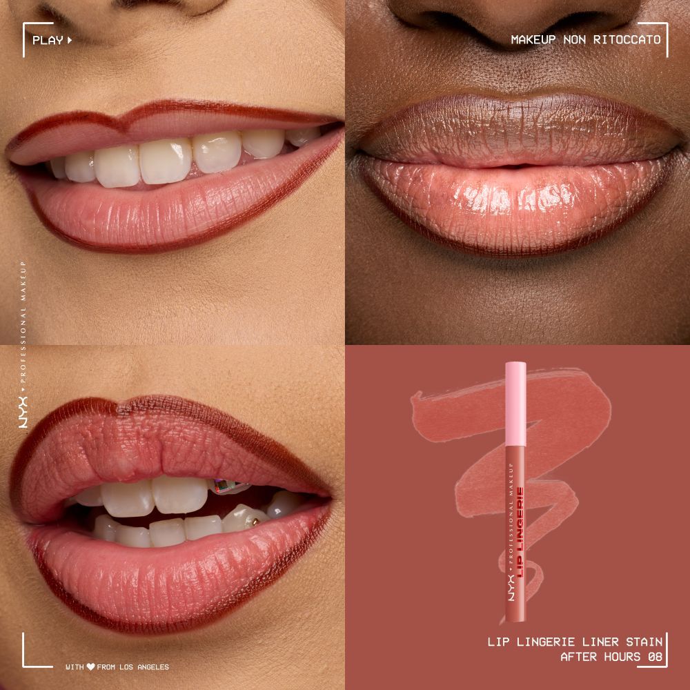 Applicazione sulle labbra del NYX Professional Makeup Lip Lingerie Liner Stain.