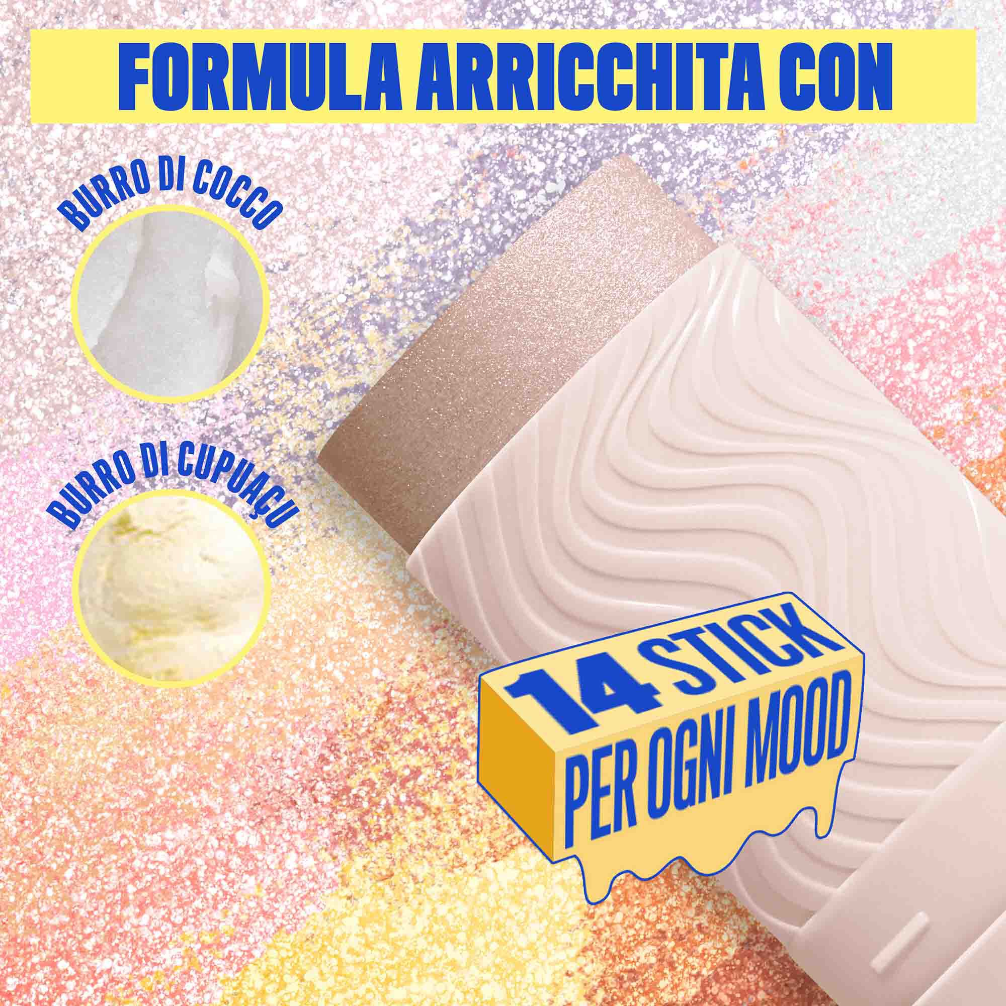 Formula dello Stick illuminante Buttermelt Stix Glow Boosting di Nyx Professional Makeup, arricchita con burro di cocco e burro di cupuacu