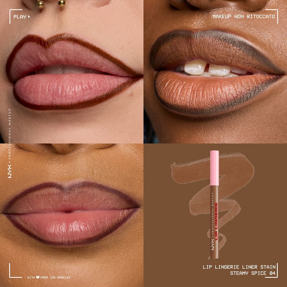 Applicazione sulle labbra del NYX Professional Makeup Lip Lingerie Liner Stain.